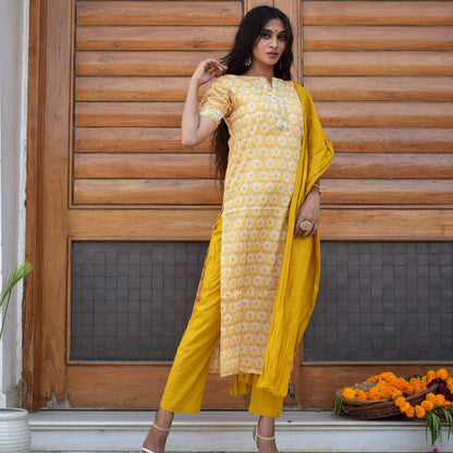 Yellow Handblock Suit Set