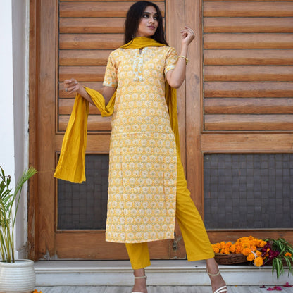 Yellow Handblock Suit Set